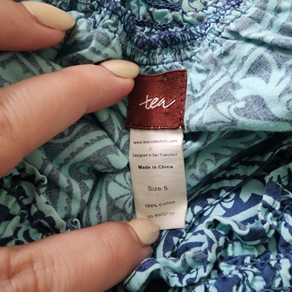 Tea Collection Blue Patterned Smock Dress Size 5 - Picture 4 of 6